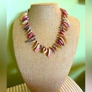 Stunning Boho Pink and Tan Shell Necklace